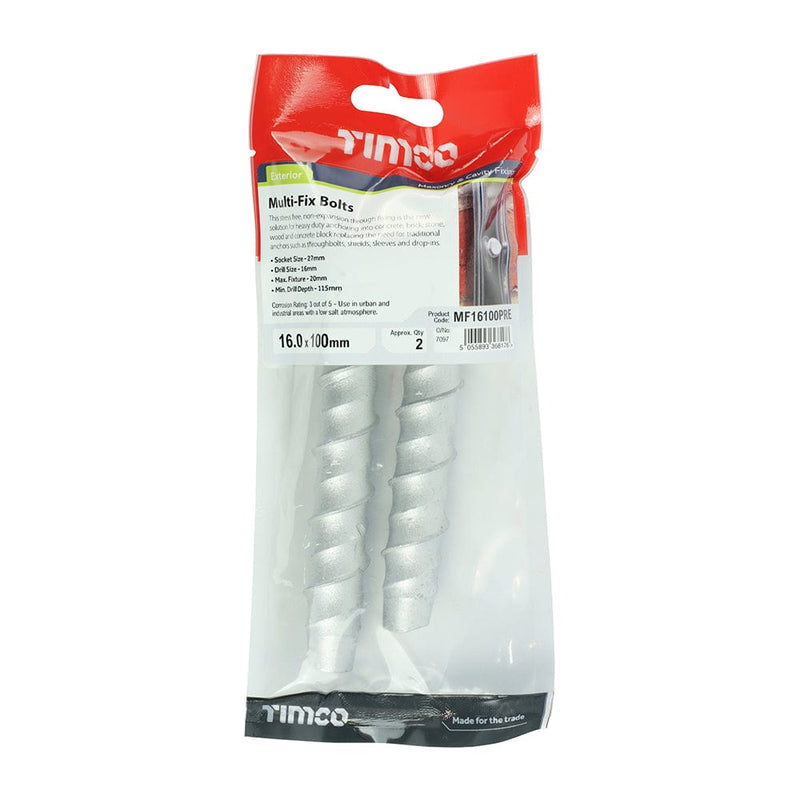 TIMCO Fasteners & Fixings 16.0 x 100 / 2 / TIMpac TIMCO Multi-Fix Bolts Hex Flange Head Exterior Silver