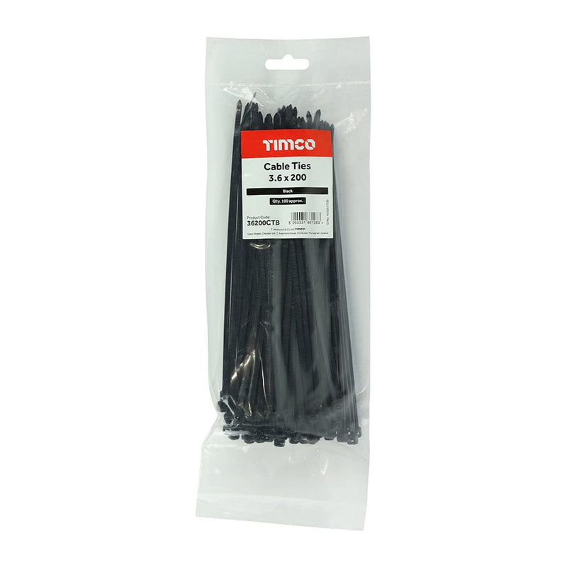 TIMCO Fasteners & Fixings 3.6 x 200 TIMCO Cable Ties Black