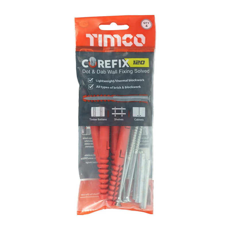 TIMCO Fasteners & Fixings 5.0 x 120 / 4 / Bag TIMCO Corefix 100 Dot & Dab Wall Fixing