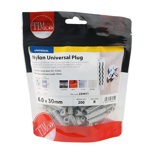 TIMCO Fasteners & Fixings 6.0 x 30 / 200 / TIMbag TIMCO Nylon Universal Plugs
