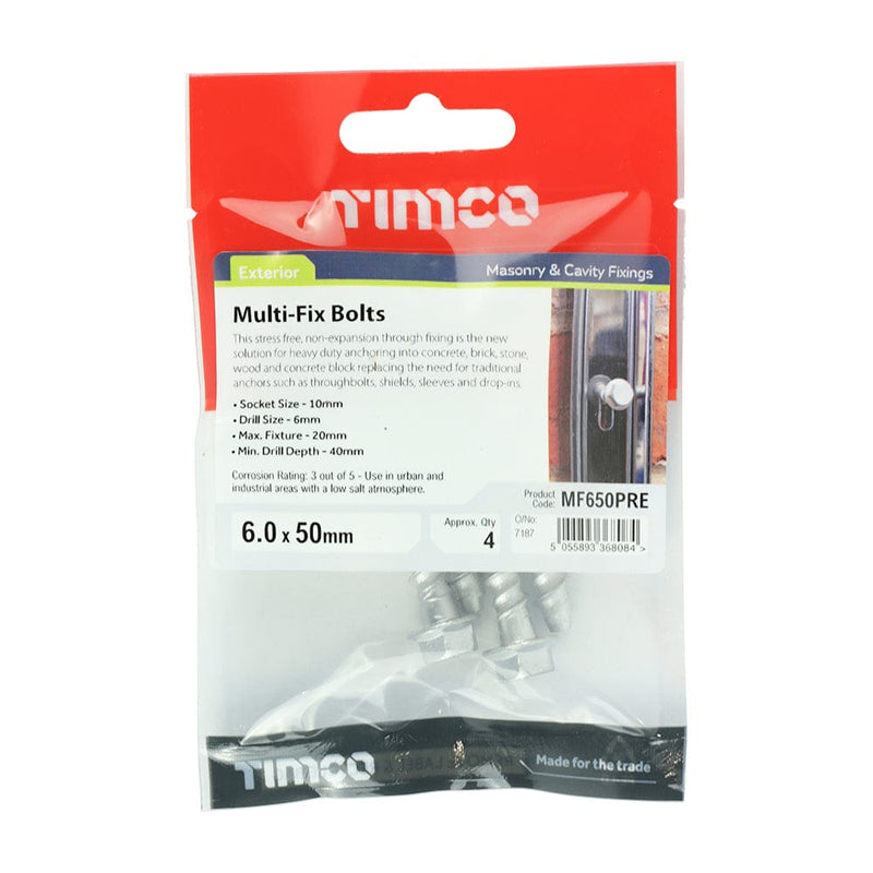 TIMCO Fasteners & Fixings 6.0 x 50 / 4 / TIMpac TIMCO Multi-Fix Bolts Hex Flange Head Exterior Silver