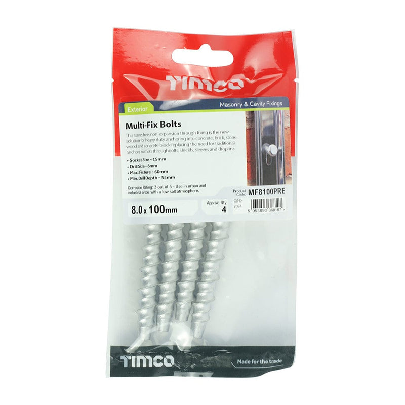 TIMCO Fasteners & Fixings 8.0 x 100 / 4 / TIMpac TIMCO Multi-Fix Bolts Hex Flange Head Exterior Silver