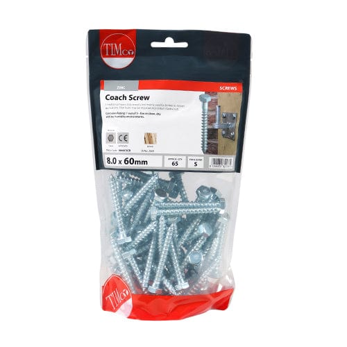 TIMCO Fasteners & Fixings 8.0 x 60 / 65 / TIMbag TIMCO Coach Screws Hex Head Silver