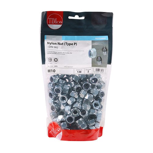 TIMCO Fasteners & Fixings M10 / 130 / TIMbag TIMCO Nylon Insert Nuts Type P DIN982 Silver