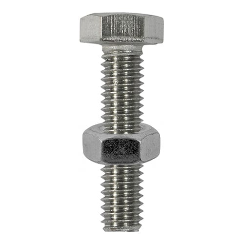 TIMCO Fasteners & Fixings M10 x 100 / 2 TIMCO Set Screws DIN933 Hex & Nut DIN934 Silver A2 Stainless Steel