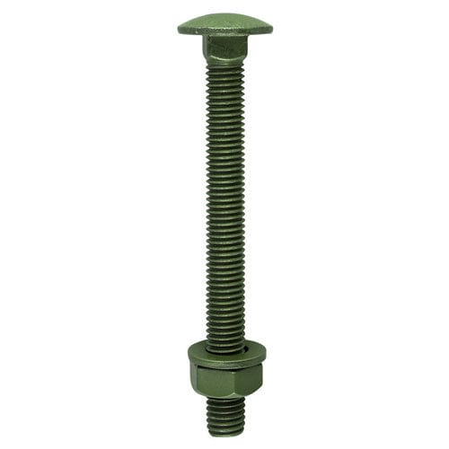 TIMCO Fasteners & Fixings M10 x 100 TIMCO Carriage Bolts DIN603 Hex Nuts & Form A Washers Green Exterior