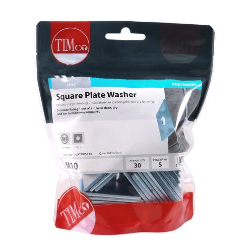 TIMCO Fasteners & Fixings M10 x 50 x 50 x 3 / 30 / TIMbag TIMCO Square Plate Washers Silver
