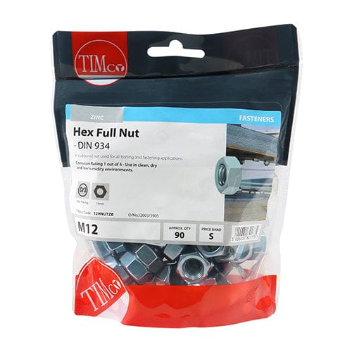 TIMCO Fasteners & Fixings M12 / 90 / TIMbag TIMCO Hex Full Nuts DIN934 Silver