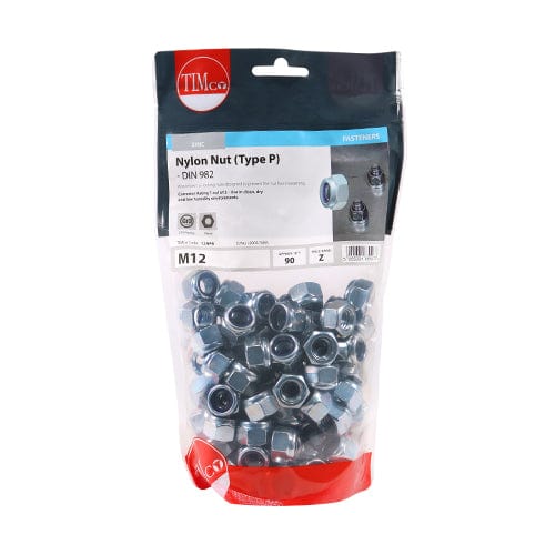 TIMCO Fasteners & Fixings M12 / 90 / TIMbag TIMCO Nylon Insert Nuts Type P DIN982 Silver