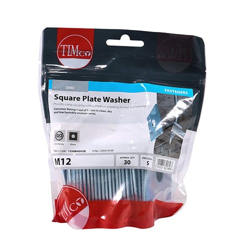 TIMCO Fasteners & Fixings M12 x 50 x 50 x 3 / 30 / TIMbag TIMCO Square Plate Washers Silver