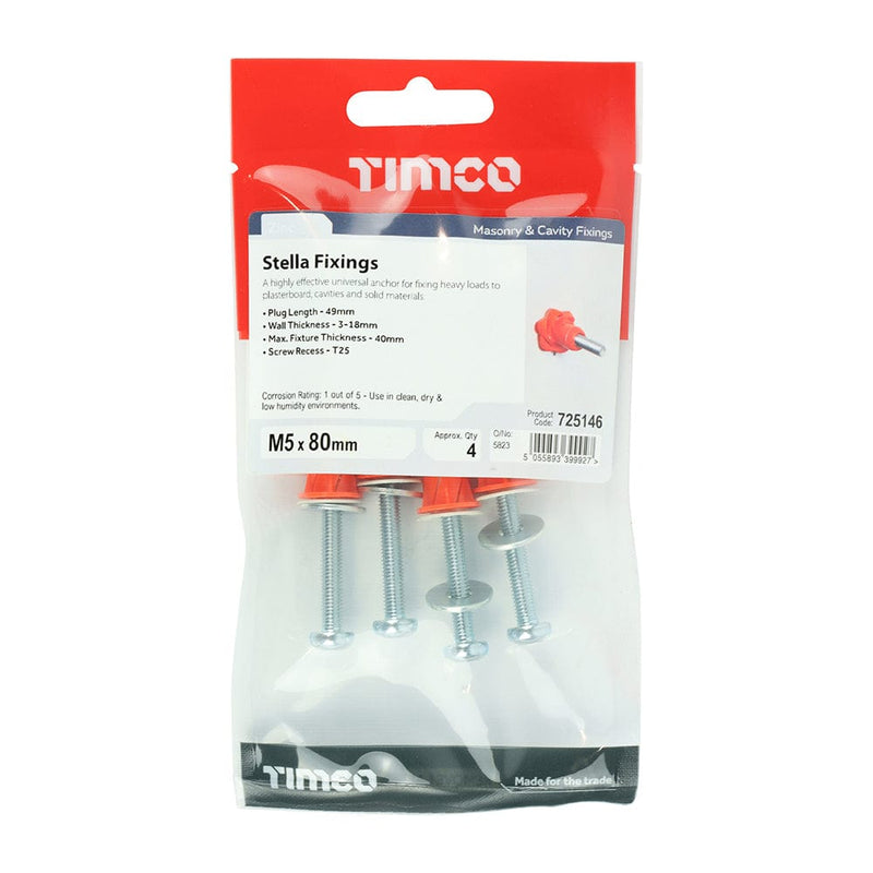 TIMCO Fasteners & Fixings M5 x 80 TIMCO Stella-Fix Universal Cavity & Wall Anchors