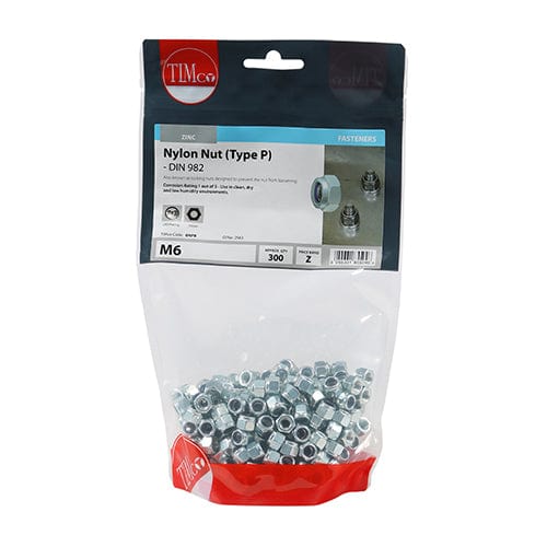TIMCO Fasteners & Fixings M6 / 300 / TIMbag TIMCO Nylon Insert Nuts Type P DIN982 Silver