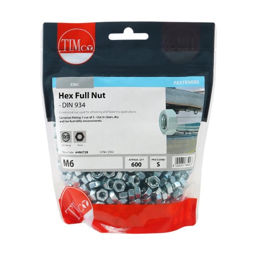 TIMCO Fasteners & Fixings M6 / 600 / TIMbag TIMCO Hex Full Nuts DIN934 Silver