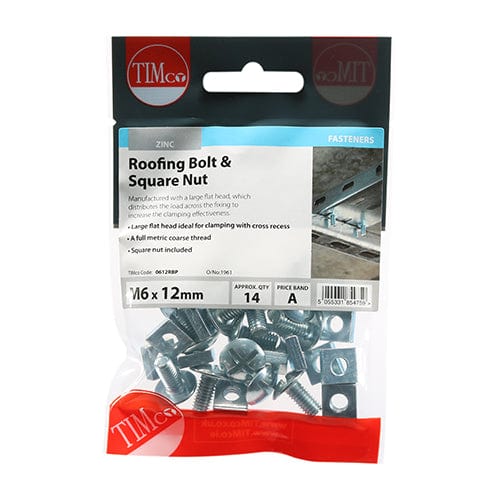 TIMCO Fasteners & Fixings M6 x 12 / 14 / TIMpac TIMCO Roofing Bolts & Square Nuts Silver