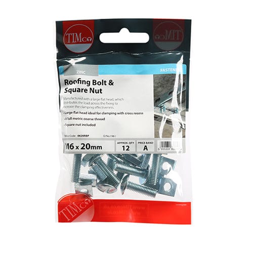 TIMCO Fasteners & Fixings M6 x 20 / 12 / TIMpac TIMCO Roofing Bolts & Square Nuts Silver