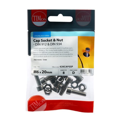 TIMCO Fasteners & Fixings M6 x 20 / 8 TIMCO Cap Socket Screws DIN912 A2 Stainless Steel
