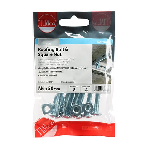 TIMCO Fasteners & Fixings M6 x 50 / 8 / TIMpac TIMCO Roofing Bolts & Square Nuts Silver