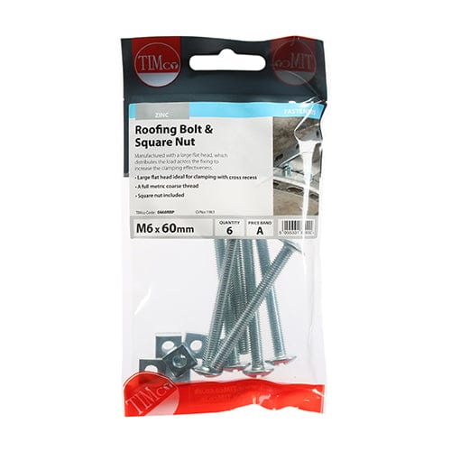 TIMCO Fasteners & Fixings M6 x 60 / 6 / TIMpac TIMCO Roofing Bolts & Square Nuts Silver