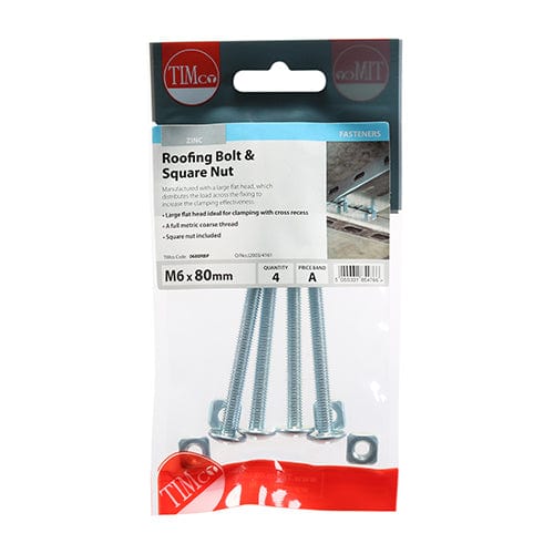 TIMCO Fasteners & Fixings M6 x 80 / 4 / TIMpac TIMCO Roofing Bolts & Square Nuts Silver
