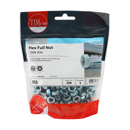 TIMCO Fasteners & Fixings M8 / 300 / TIMbag TIMCO Hex Full Nuts DIN934 Silver