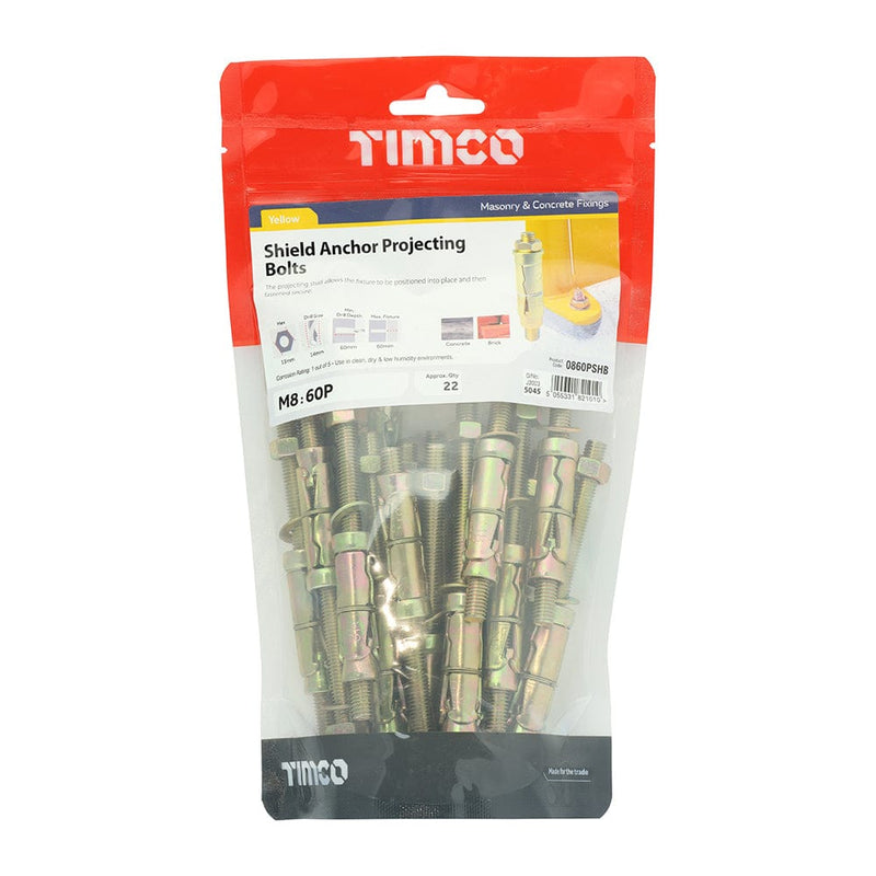 TIMCO Fasteners & Fixings M8:60P (M8 x 120) / 22 / TIMbag TIMCO Shield Anchors Projecting Bolt Gold