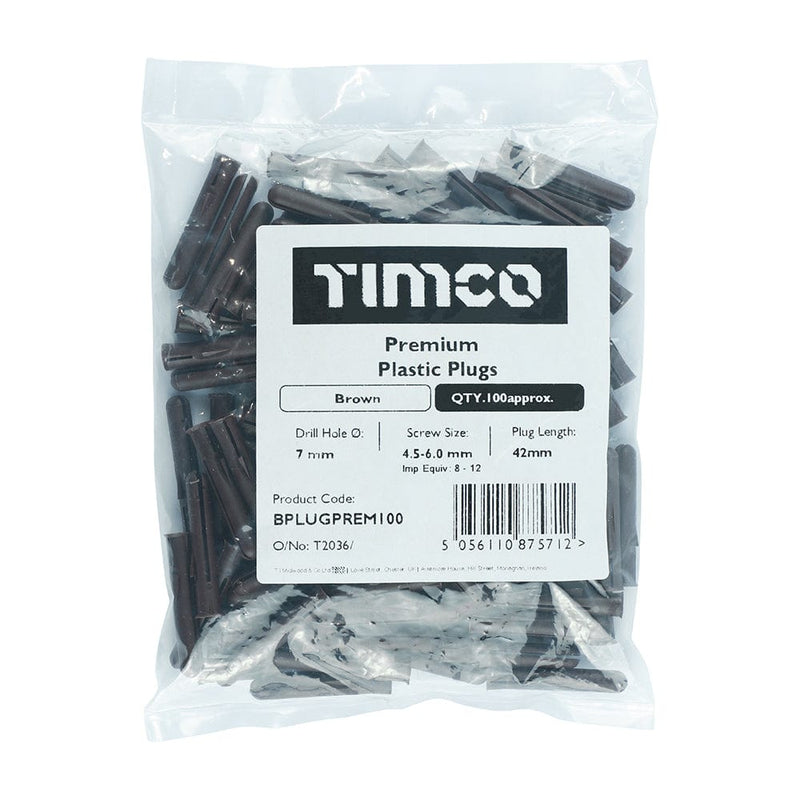 TIMCO Fasteners & Fixings Prem Plastic Plug 100 - Brown