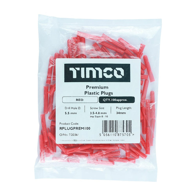 TIMCO Fasteners & Fixings Prem Plastic Plug 100 - Red