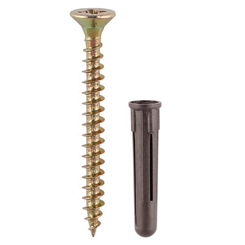 TIMCO Fasteners & Fixings TIMCO Brown Premium Plastic Plugs With Twin-Threaded Countersunk Silver Woodscrews