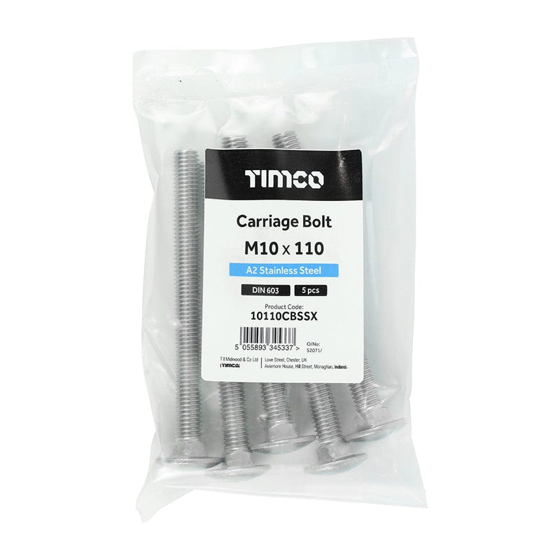 TIMCO Fasteners & Fixings TIMCO Carriage Bolts DIN603 A2 Stainless Steel