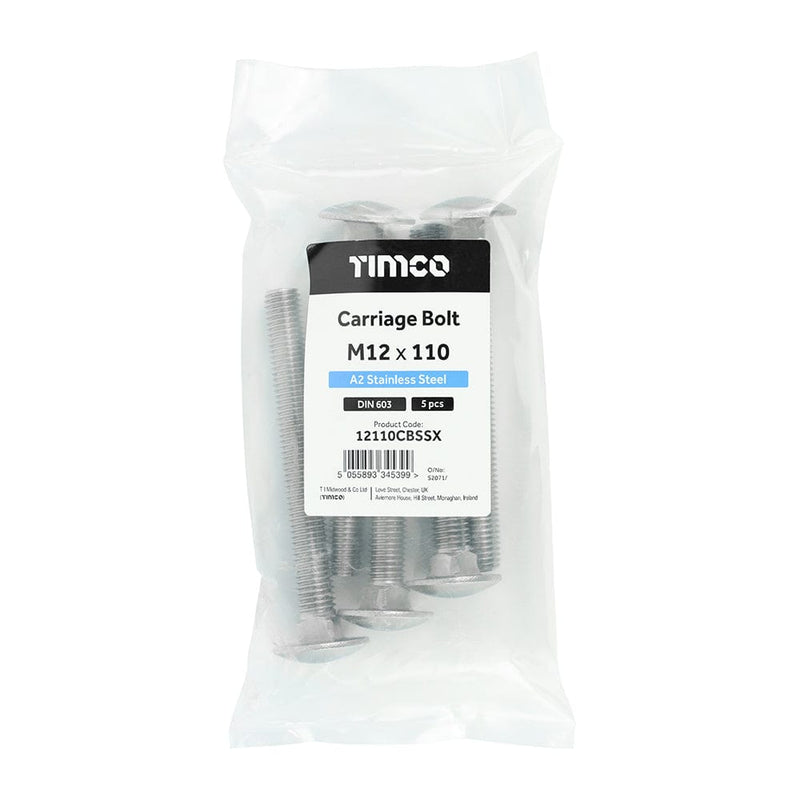 TIMCO Fasteners & Fixings TIMCO Carriage Bolts DIN603 A2 Stainless Steel