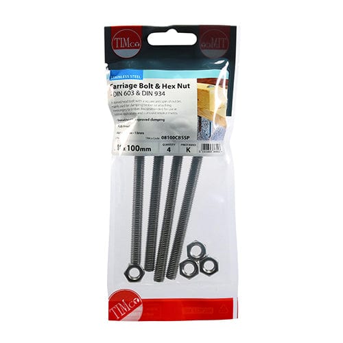 TIMCO Fasteners & Fixings TIMCO Carriage Bolts DIN603 & Hex Full Nut DIN934 A2 Stainless Steel
