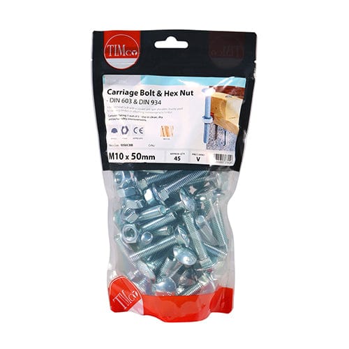TIMCO Fasteners & Fixings TIMCO Carriage Bolts DIN603 & Hex Full Nut DIN934 Silver