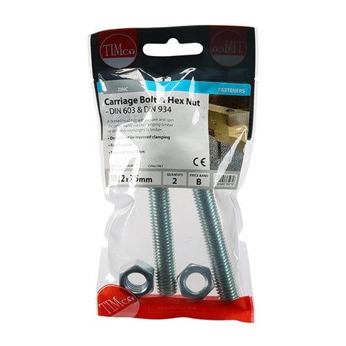 TIMCO Fasteners & Fixings TIMCO Carriage Bolts DIN603 & Hex Full Nut DIN934 Silver