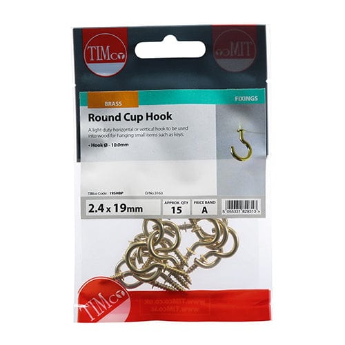 TIMCO Fasteners & Fixings TIMCO Cup Hooks Round Electro Brass
