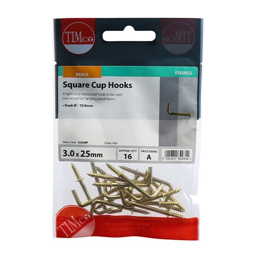 Timco Cup Hooks Square Electro Brass