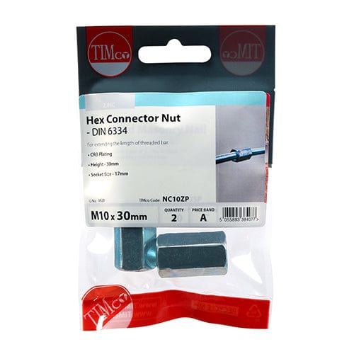 TIMCO Fasteners & Fixings TIMCO Hex Connector Nuts DIN6334 Silver