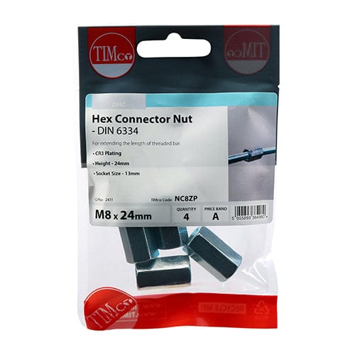 TIMCO Fasteners & Fixings TIMCO Hex Connector Nuts DIN6334 Silver