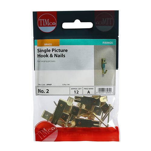 TIMCO Fasteners & Fixings TIMCO Mixed Picture Hanging Hooks Electro Brass