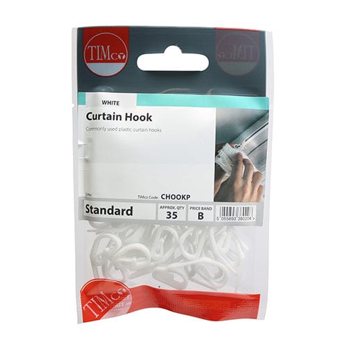 TIMCO Fasteners & Fixings TIMCO Plastic Curtain Hooks White -