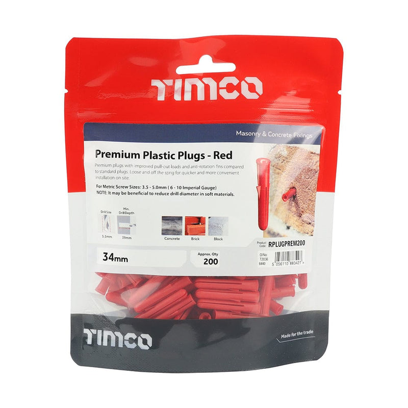 TIMCO Fasteners & Fixings TIMCO Red Premium Plastic Plugs