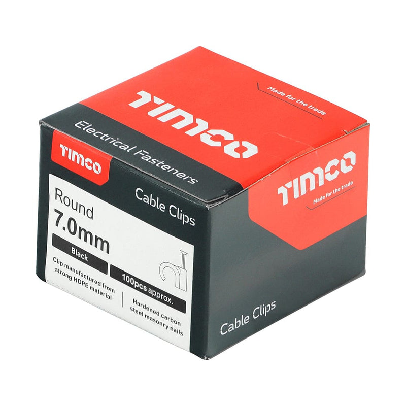 TIMCO Fasteners & Fixings TIMCO Round Cable Clips Black - To fit 7.0mm