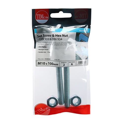 TIMCO Fasteners & Fixings TIMCO Set Screws DIN933 Grade 8.8 & Hex Nut DIN934 Silver