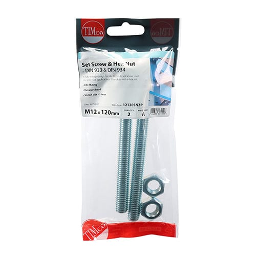 TIMCO Fasteners & Fixings TIMCO Set Screws DIN933 Grade 8.8 & Hex Nut DIN934 Silver