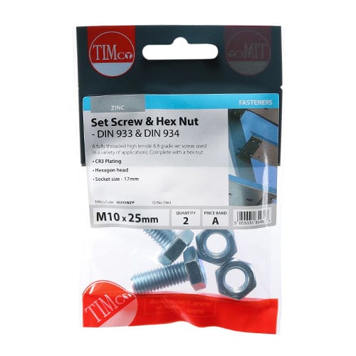 TIMCO Fasteners & Fixings TIMCO Set Screws DIN933 Grade 8.8 & Hex Nut DIN934 Silver