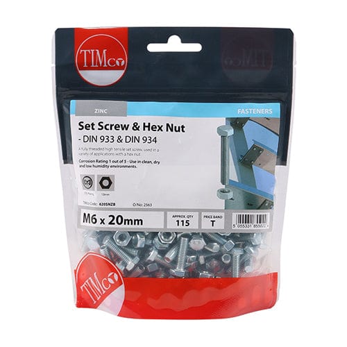 TIMCO Fasteners & Fixings TIMCO Set Screws DIN933 Grade 8.8 & Hex Nut DIN934 Silver