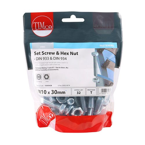 TIMCO Fasteners & Fixings TIMCO Set Screws DIN933 Grade 8.8 & Hex Nut DIN934 Silver