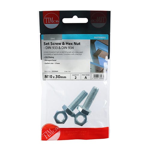 TIMCO Fasteners & Fixings TIMCO Set Screws DIN933 Grade 8.8 & Hex Nut DIN934 Silver