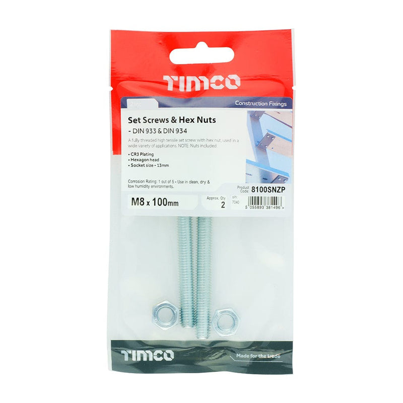 TIMCO Fasteners & Fixings TIMCO Set Screws DIN933 Grade 8.8 & Hex Nut DIN934 Silver