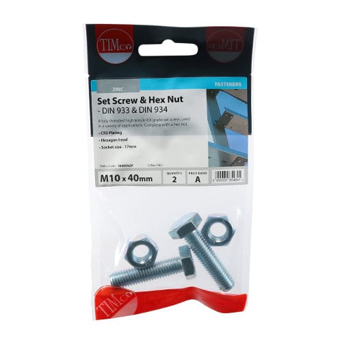 TIMCO Fasteners & Fixings TIMCO Set Screws DIN933 Grade 8.8 & Hex Nut DIN934 Silver