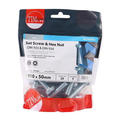 TIMCO Fasteners & Fixings TIMCO Set Screws DIN933 Grade 8.8 & Hex Nut DIN934 Silver